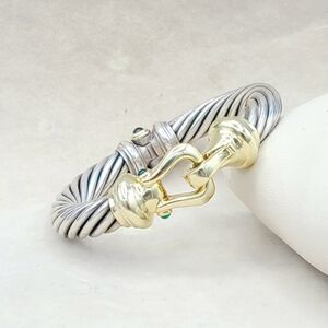 David Yurman 10mm Gold Buckle Bracelet With Garnet And Green Onyx